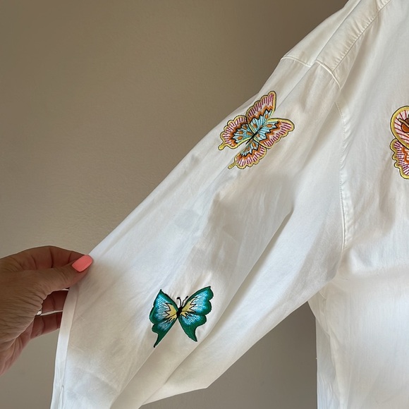 ESCADA by Margaretha Ley cotton white button up shirt embroidered butterflies M - Picture 10 of 16